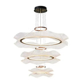 Round modern LED ceiling chandelier with layered circular rings and soft white wave-shaped diffusers