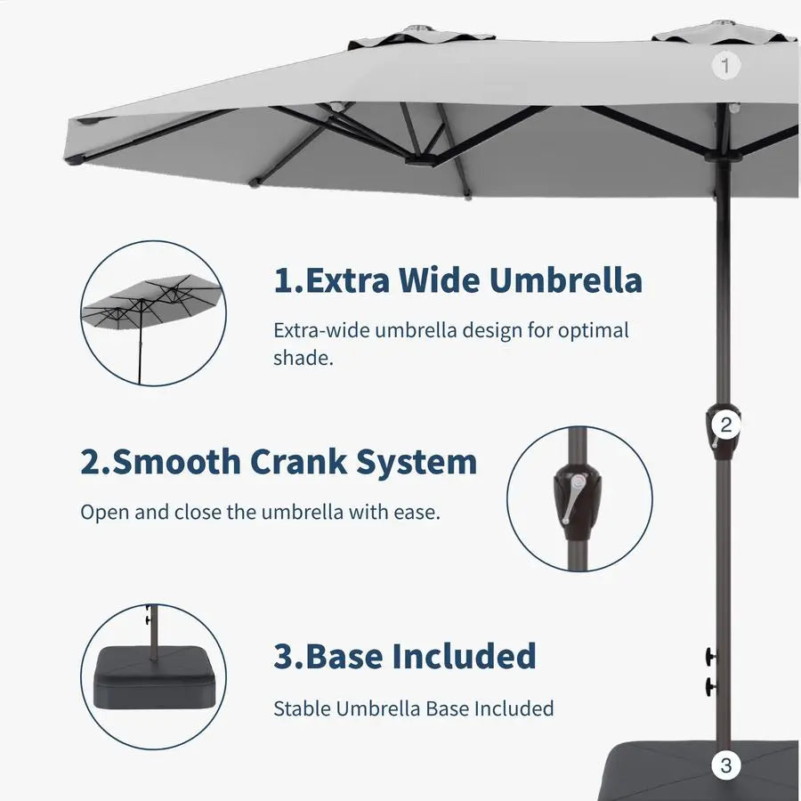 Double Sided Patio Umbrella with Base Included Large Outdoor Market Umbrella with Crank Handle, UV Resistant Canopy, Sturdy Fram - view 3