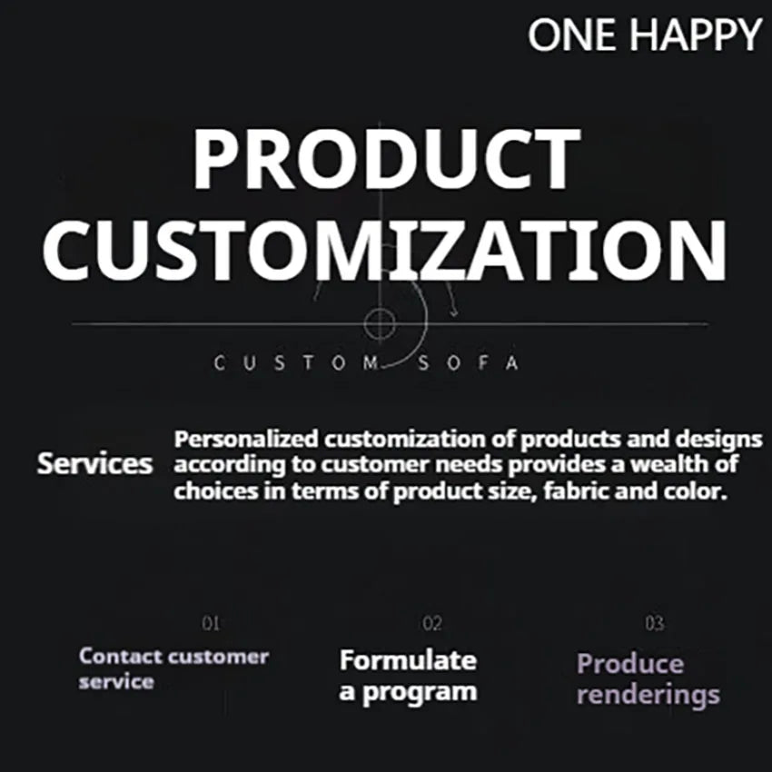 Advertisement for product customization services with text on a black background
