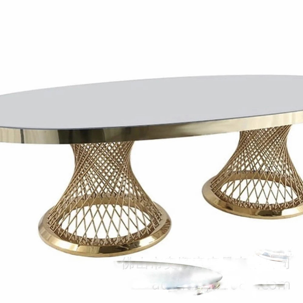 Luxury Oval Dining Table Stainless Steel Frame Table for Banquet Wedding Use
