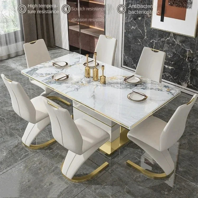 Marble Square Dining Table Set 4 Chairs and  6 Chairs,modern Luxury Gold with 6 Seater Restaurant Dining Room Furniture - view 9