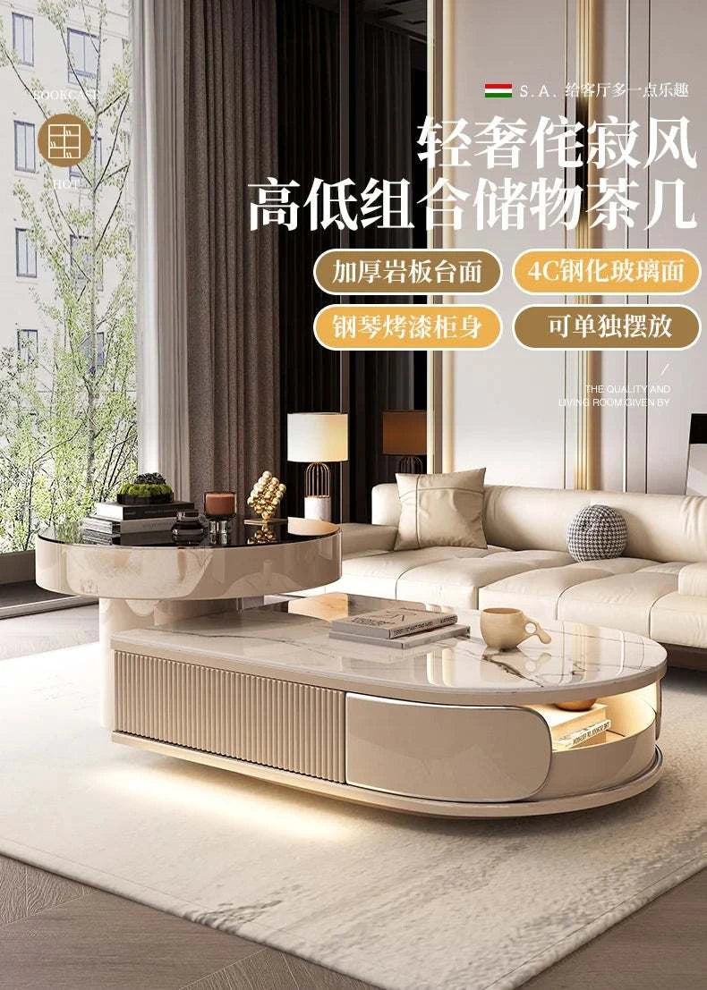 Modern living room with a stylish coffee table and sofa set.