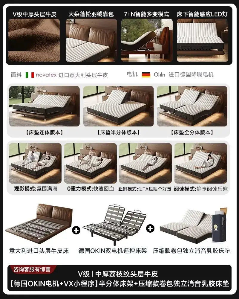 Luxury Adult Multi Functional Bed Metal Adjustable Smart Bases Bedroom Double Bed King Size Bedframe Camas De Casal Furniture features