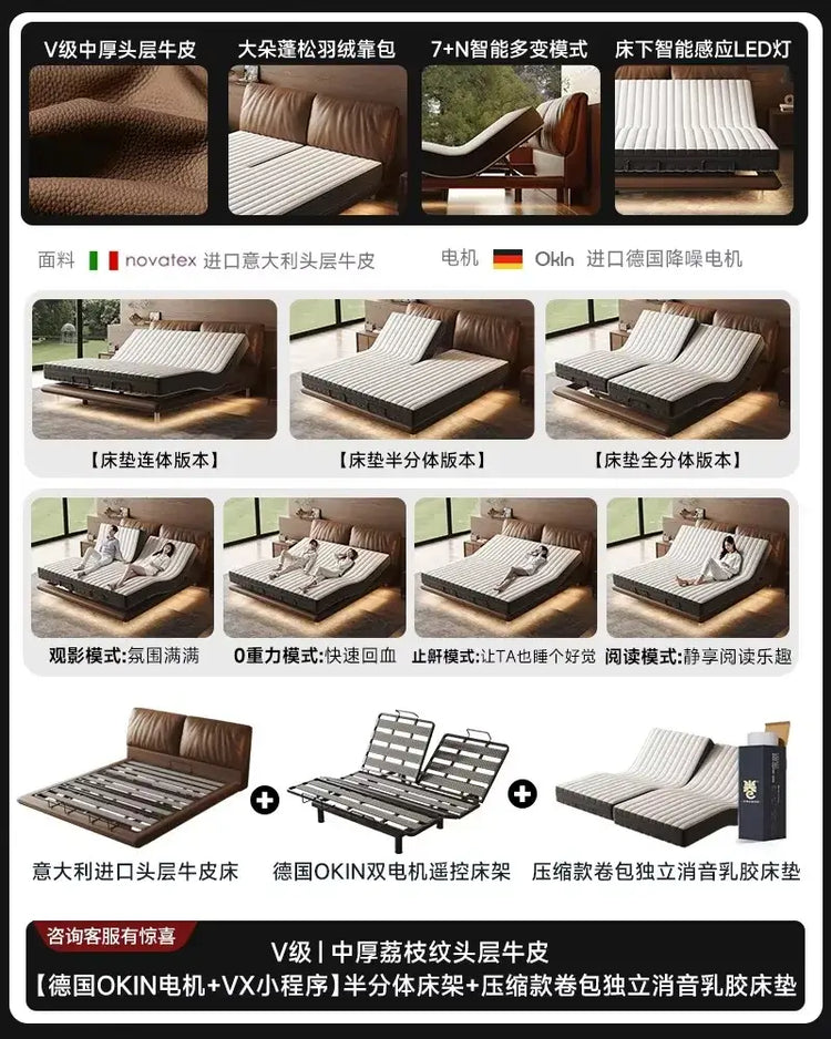 Luxury Adult Multi Functional Bed Metal Adjustable Smart Bases Bedroom Double Bed King Size Bedframe Camas De Casal Furniture features