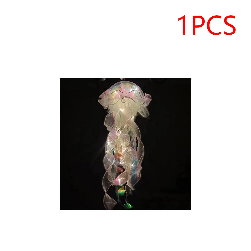 5PCS Jellyfish Bedroom Night Light Lamp with Ribbon & Bead for Girl Room Decor
