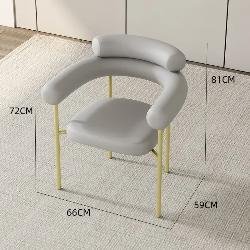 Modern chair with dimensions displayed on a clear overlay