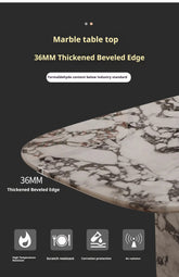 Marble table top with 36MM thick beveled edge on a black background