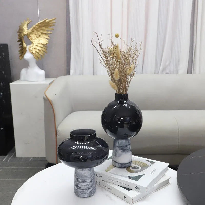 Marble-Effect Glass Vase | Hydroponic & Floral Desktop Accent