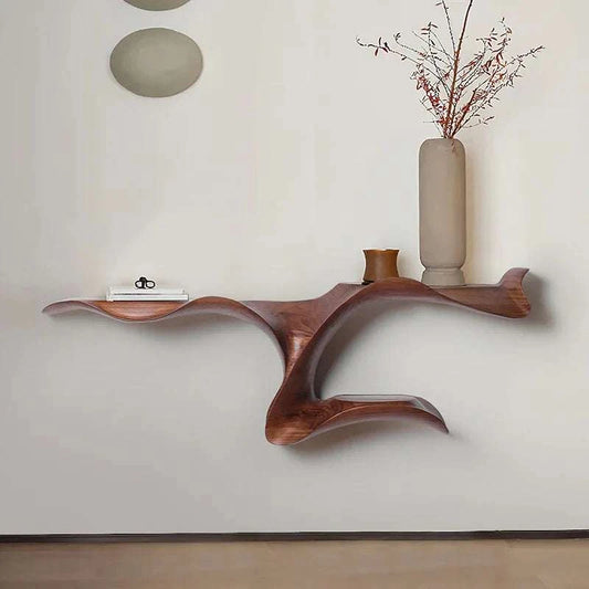 Unique aesthetic console table with neutral minimalist design for hallway and porch