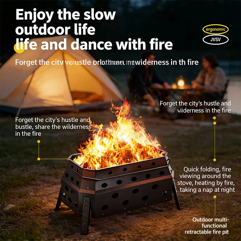 Portable Folding Campfire Grill Outdoor Wood Burning Stove for Camping And Hiking Lightweight Charcoal Fire Pit - view 2