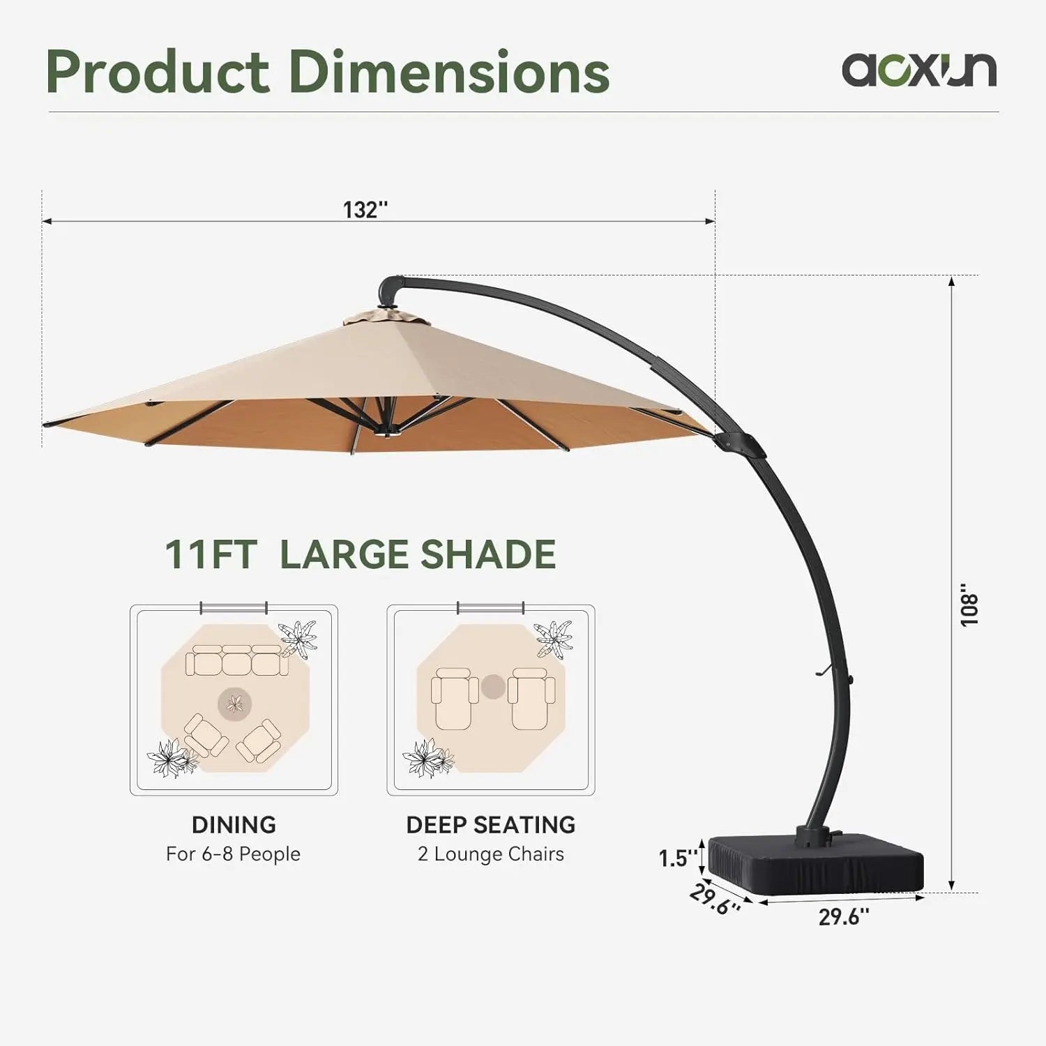 11 FT Cantilever Umbrella with Base Included, Patio Large Aluminum Offset Umbrella Windproof with 360°Rotation,, Customized - view 4
