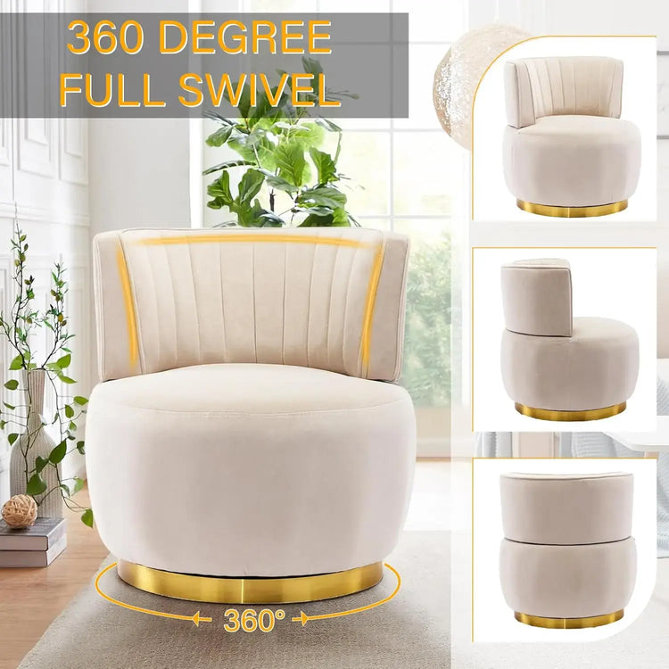 Swivel Barrel Chairs for Living Room Set of 2, 360 Degree Comfy Modern Round Chair Velvet Gold Accent Upholstered Armchair Arm.