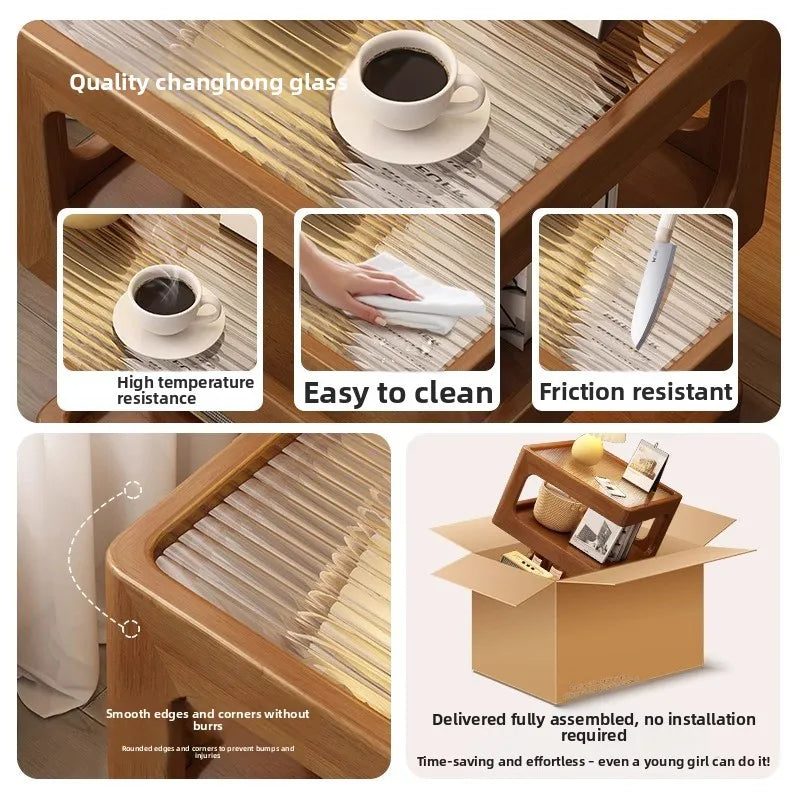 Solid wood bedside table, bedroom bedside storage, household sofa edge - view 3