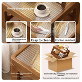 Wooden table with a cup of coffee, featuring text on its properties, attributes and packaging collage form