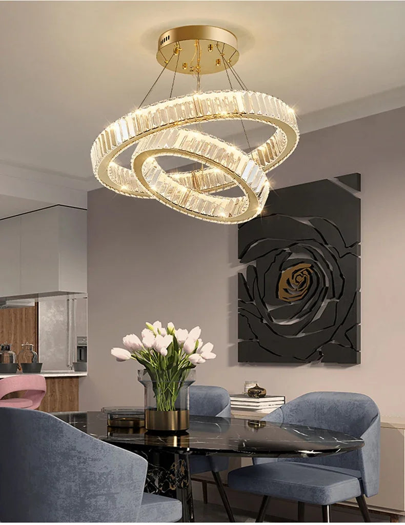 Modern Luxury Ring Crystal Led Ceiling Chandelier Living Dining Room Bedroom Lustre Decor Pendant Lights Hanging Lamp Fixture