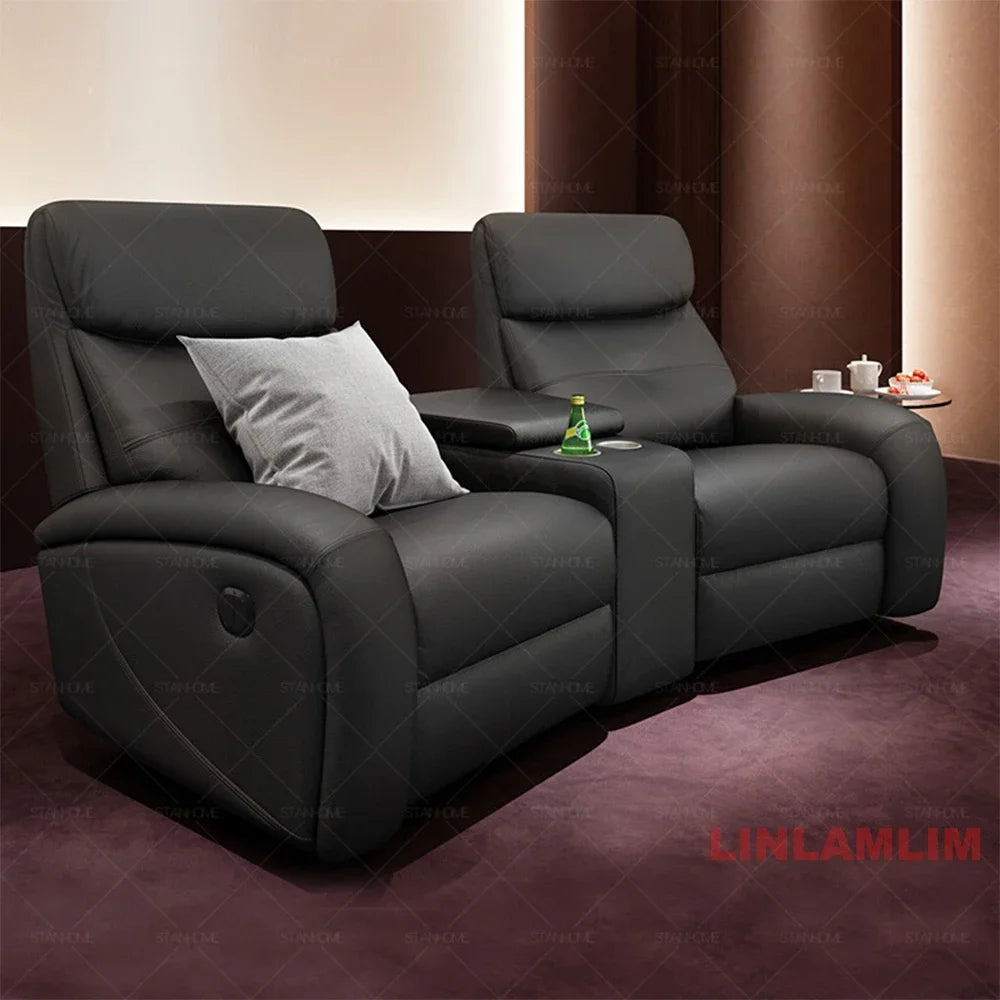 Modern Luxury Home Theater Recliner Sofa, Genuine Leather 3+2 Seating