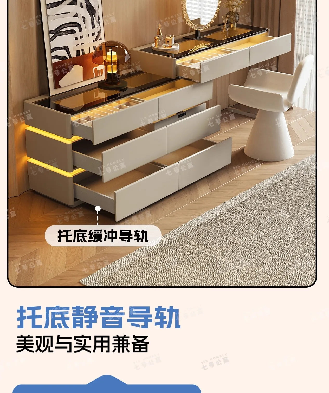 Nordic Solid Wood Dressers Bedroom Modern Dressing Table Drawer Integrated Home Small Apartment Makeup Table with LED Mirror - view 19