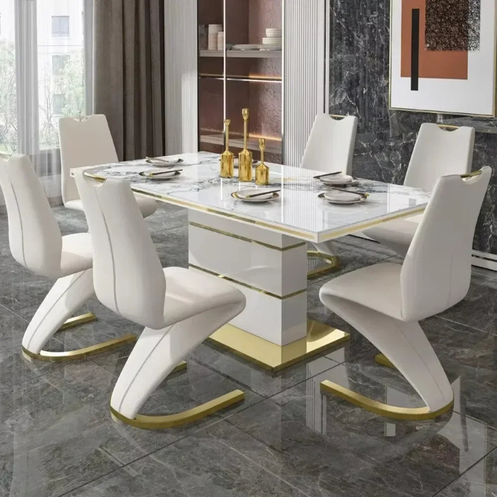 Marble Square Dining Table Set 4 Chairs and  6 Chairs,modern Luxury Gold with 6 Seater Restaurant Dining Room Furniture - view 2