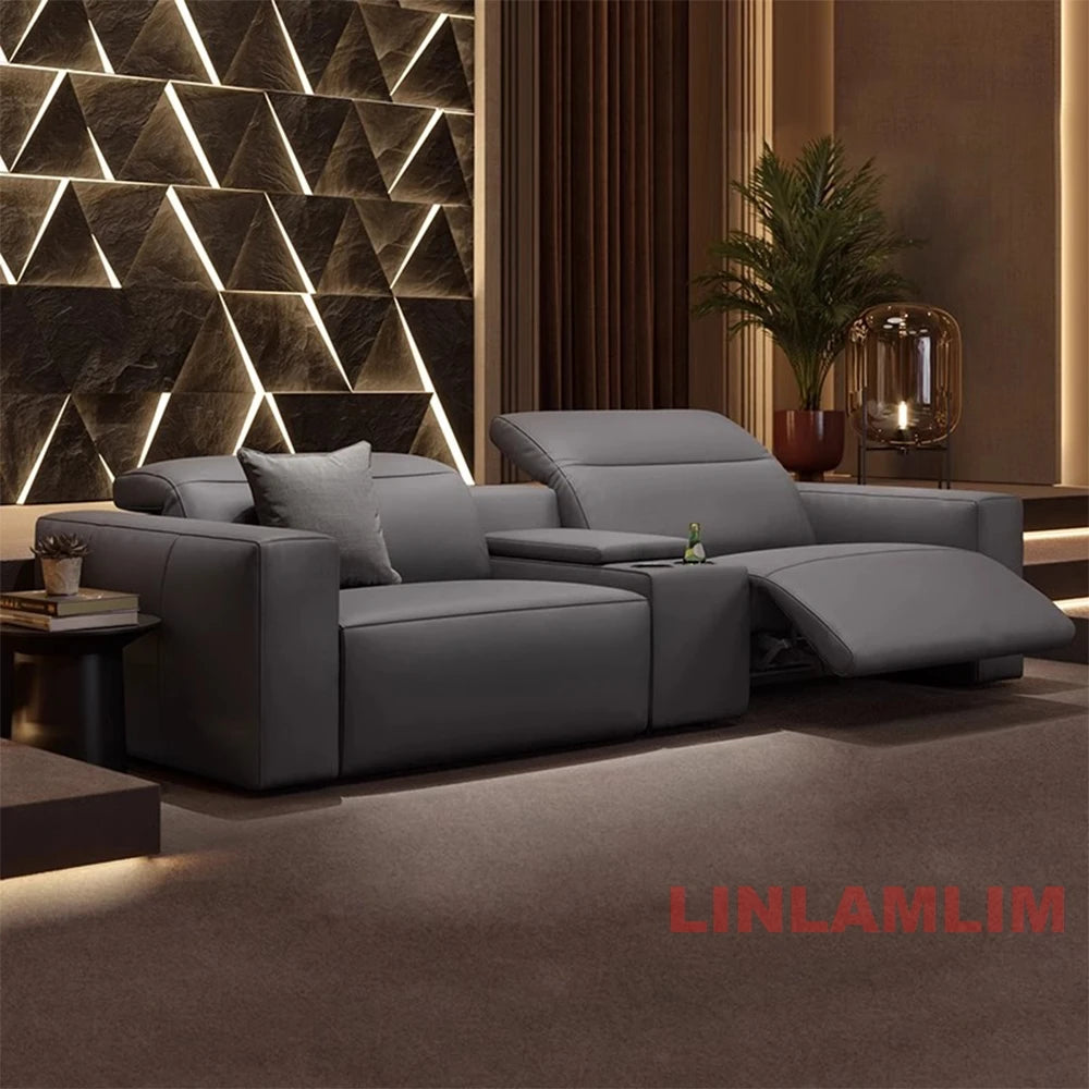Dual Motors Electric Recliner Sofa – Genuine Leather Power Headrests