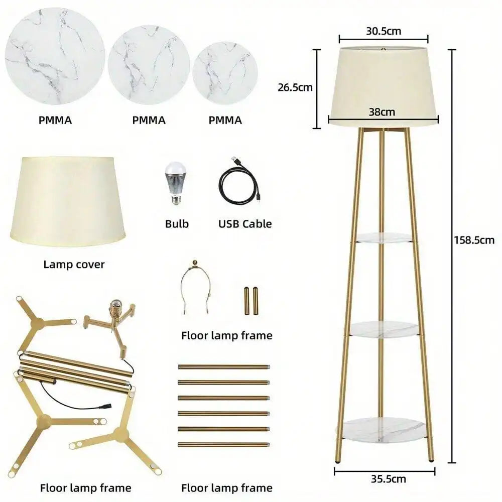 Modern Shelf Floor Lamp With 3 Levels Shelf with Remote Control