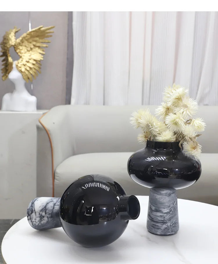Marble-Effect Glass Vase | Hydroponic & Floral Desktop Accent
