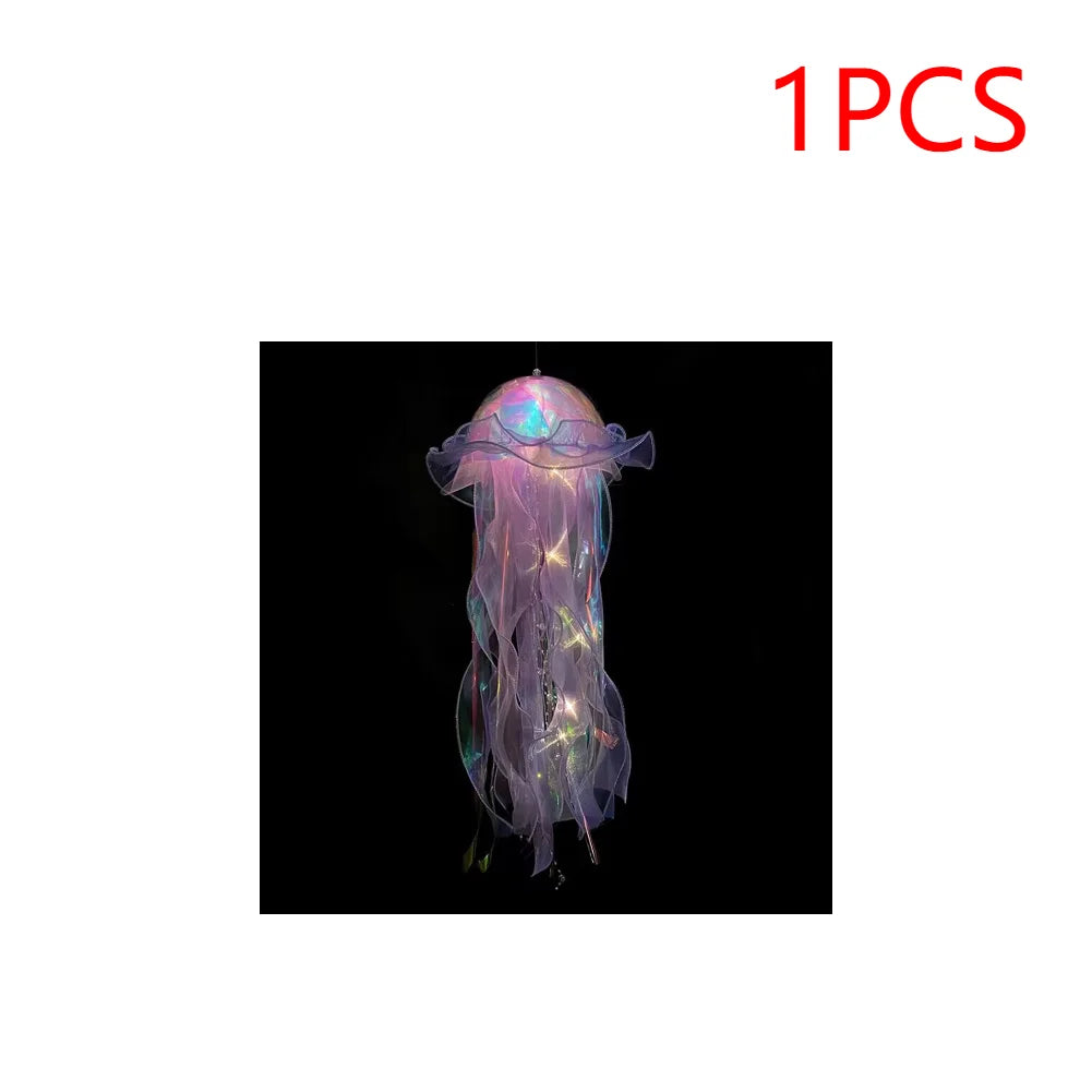 5PCS Jellyfish Bedroom Night Light Lamp with Ribbon & Bead for Girl Room Decor
