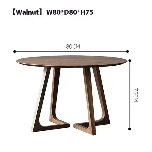 Wooden dining table with dimensions labeled on a white background