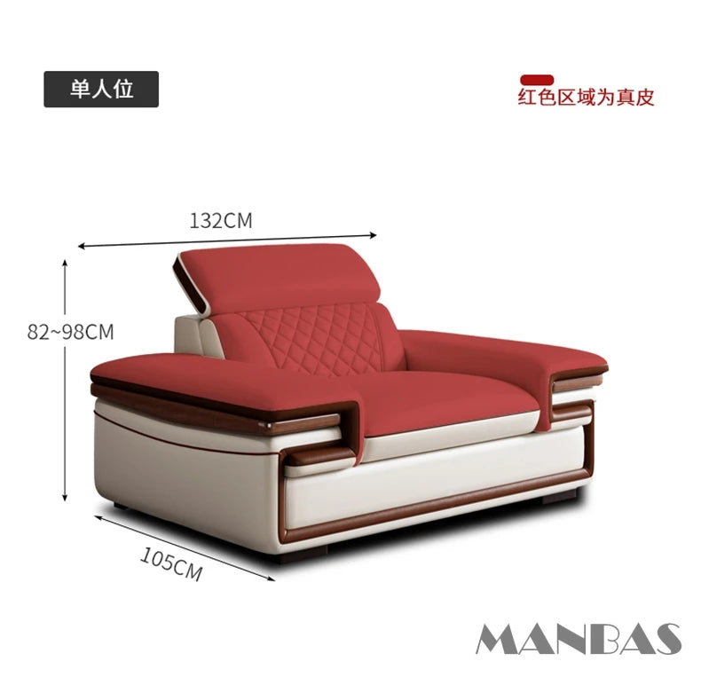 Premium Italian Genuine Leather Sofa Set, Adjustable Headrests, Bluetooth Speaker, Wireless Charger