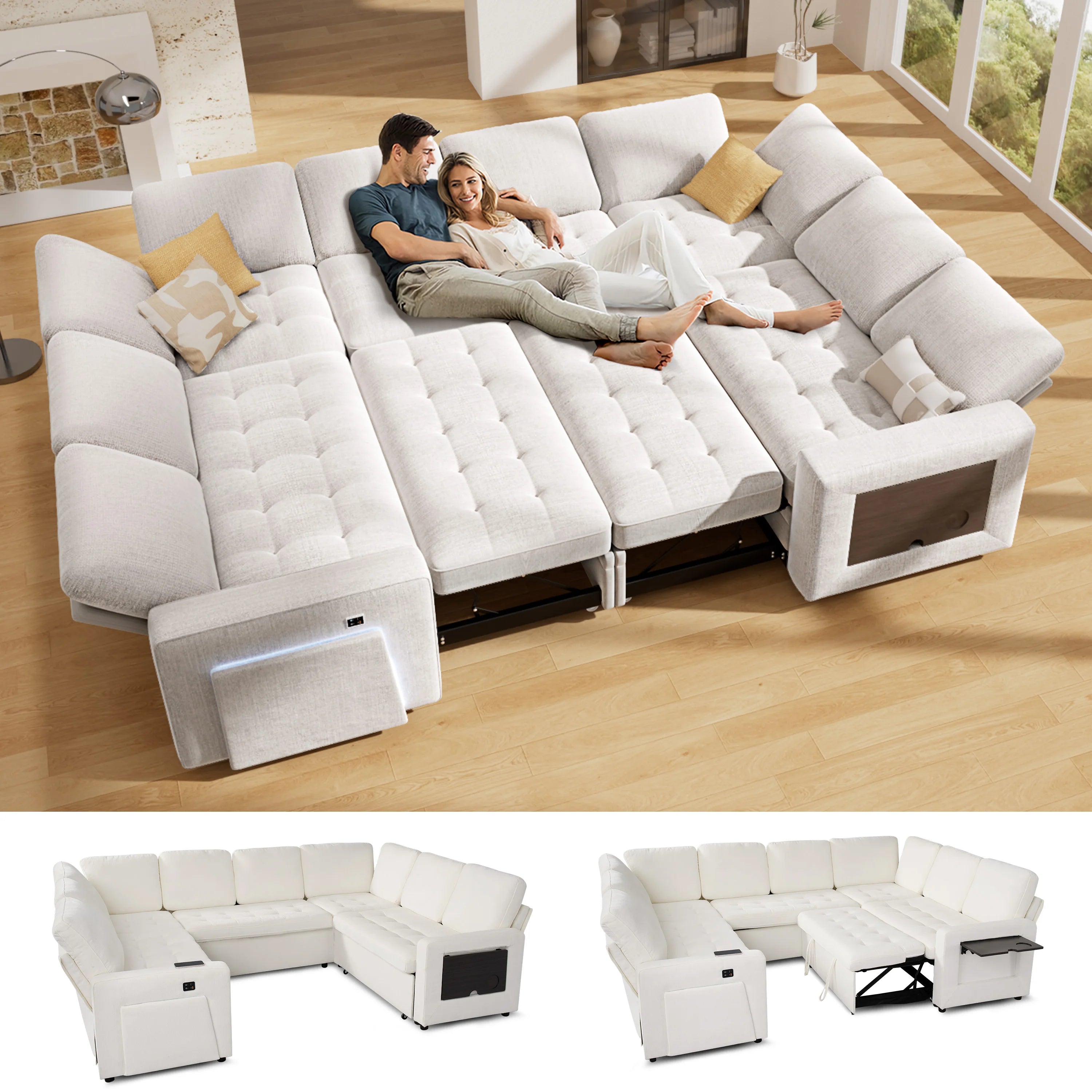 Hcore Large U-Shaped Modular Sectional (8-Seat) - Pull Out Bed Sleeper, Reclining Backrest, USB Ports, LED Light, Storage Seat - view 1