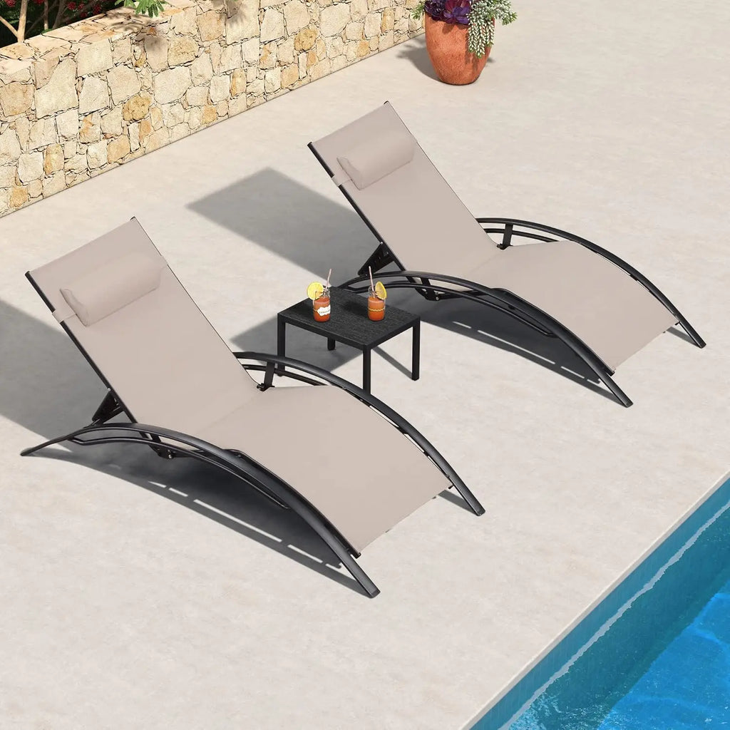 Patio Oversized Chaise Lounge Chair Set with Side Table Pool