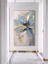 Large abstract floral painting in a modern hallway