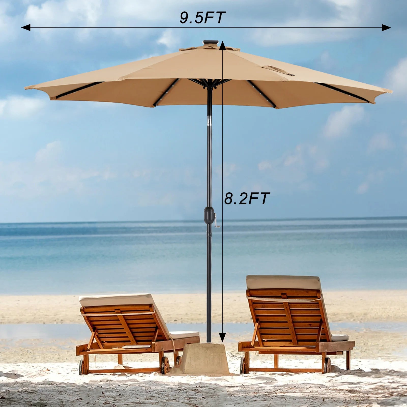 JHK 10FT Solar Patio Umbrella with 32 LED Lights UV-Resistant Outdoor Table Umbrella with Tilt and Crank for Backyard Garden - view 15