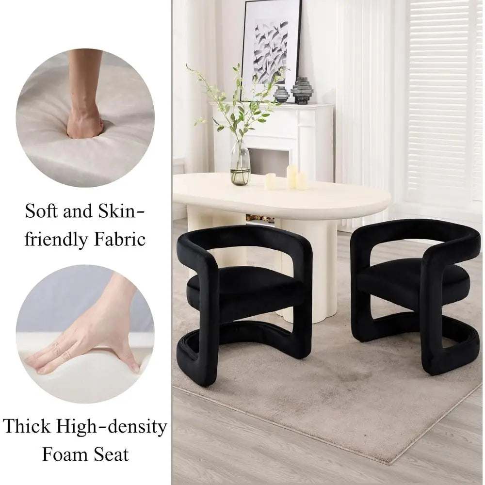 Set of 4 Velvet Barrel Dining Chairs Velvet 4pc with soft fabric and thick foam seat, enhancing comfort and style.