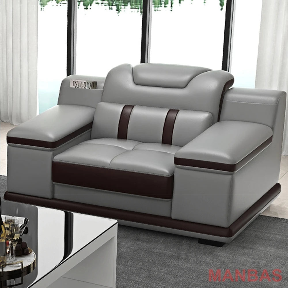 MANBAS Italian Genuine Leather Sectional Massage Sofa with Bluetooth, Speaker, Functional Headrest