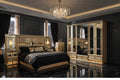 Luxury bedroom setting black marble floor and beautiful chandelier