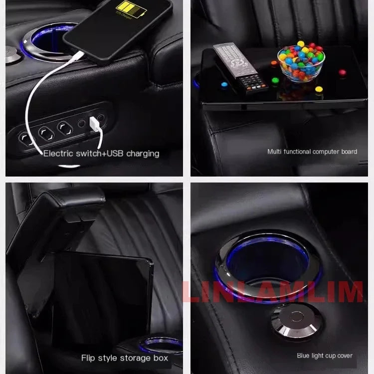 Luxury Dual Motors Power Reclining Sofa with LED Lighting, USB, Hidden Storage