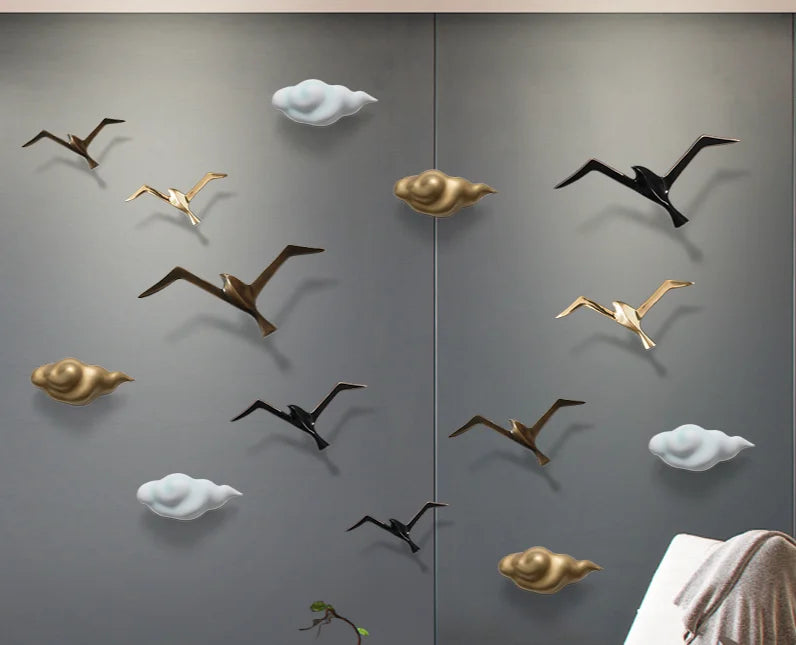 Luxury Pure Copper Seagull Statue Wall Hanging Metal Bird Sculpture Ornament Retro Office Cafe Wall Decoration Home Decor Gift