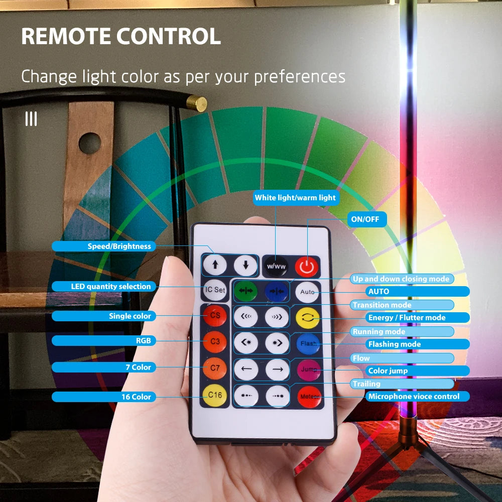 RGB Corner Floor Lamp – Dimmable Ambient Lighting for Bedroom