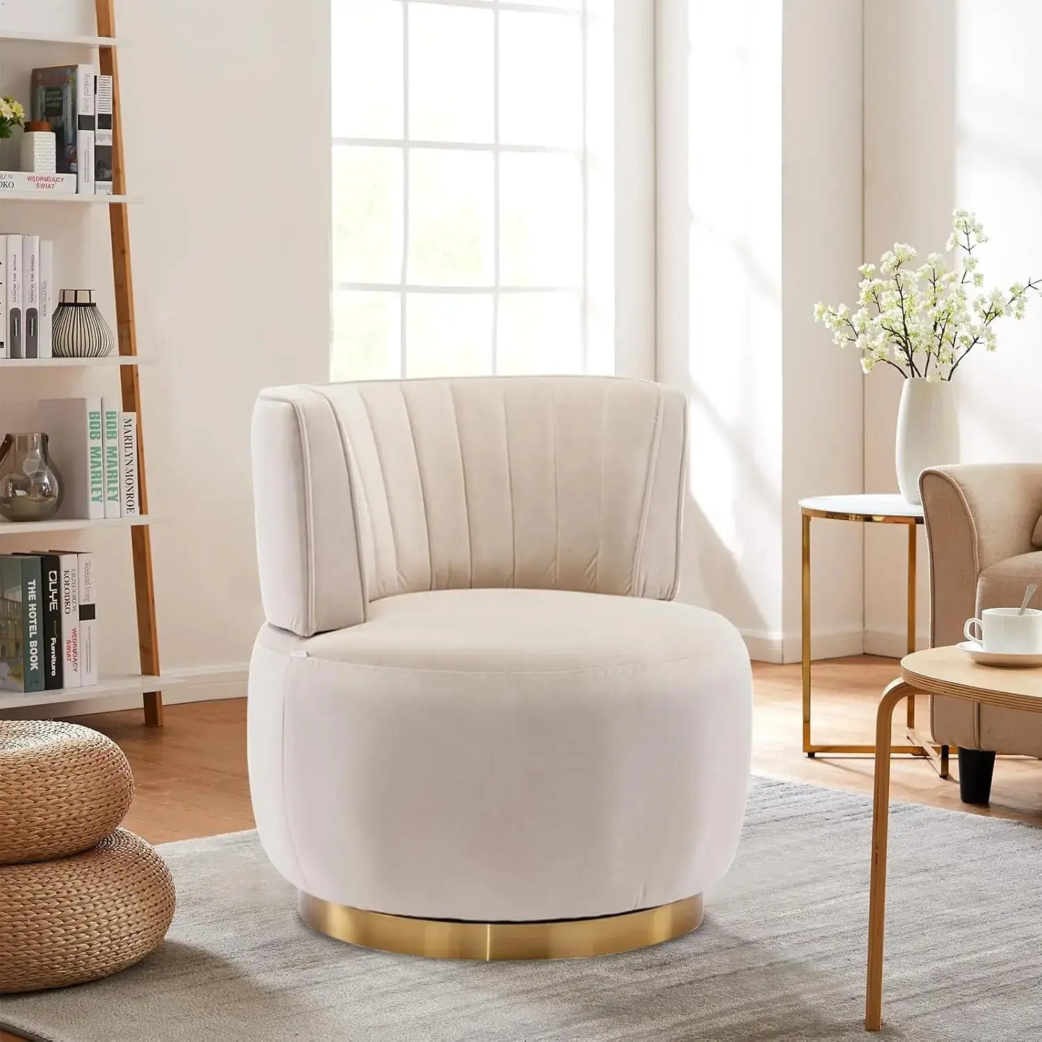 Swivel Barrel Chairs for Living Room Set of 2, 360 Degree Comfy Modern Round Chair Velvet Gold Accent Upholstered Armchair Arm.
