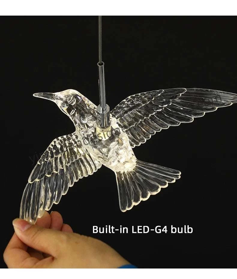 Decorative bird-shaped light with LED-G4 bulb on a black background