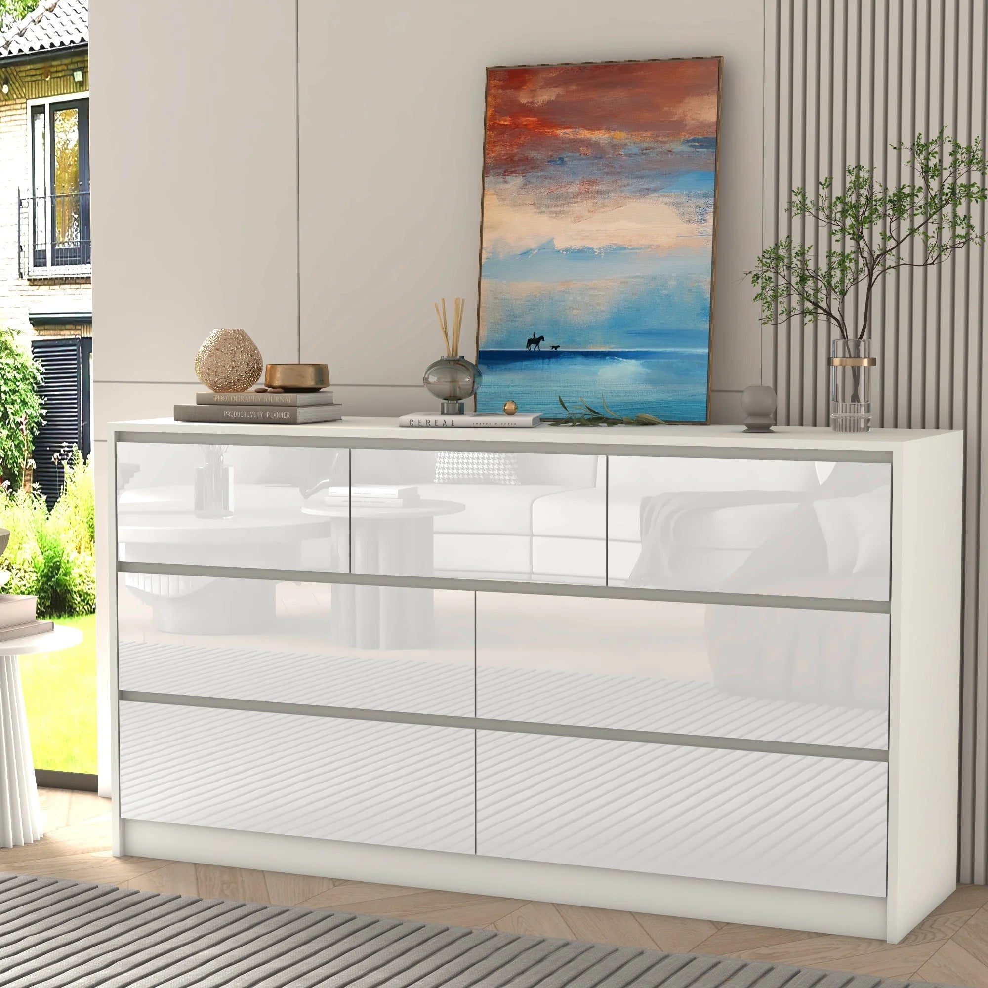 7 Drawer Dresser for Bedroom, 55 Inch Modern Design