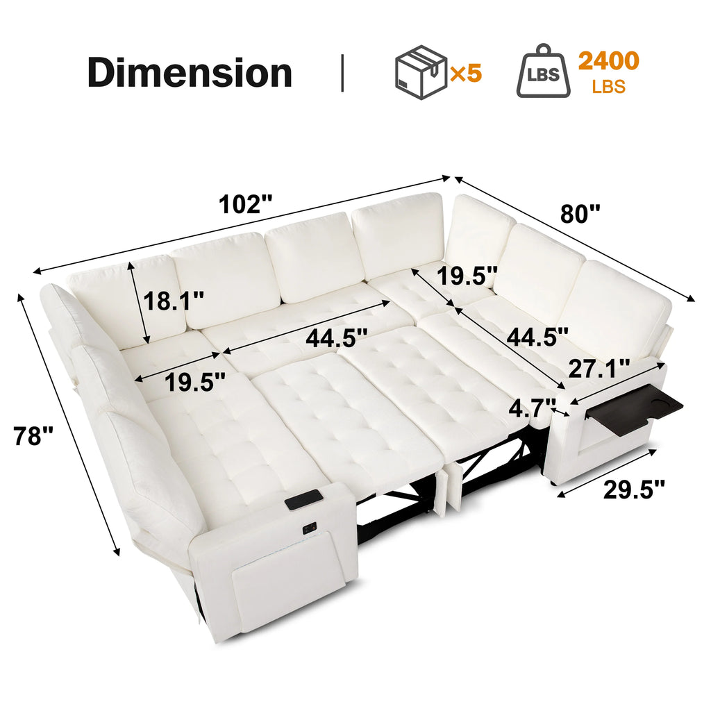 Hcore Large U-Shaped Modular Sectional (8-Seat) - Pull Out Bed Sleeper, Reclining Backrest, USB Ports, LED Light, Storage Seat - view 3