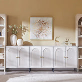 Modern Buffet Cabinet with Storage, 92.63" W Fluted Arched Sideboard Cabinet w/Adjustable Shelves, Wooden Modular, Customized.
