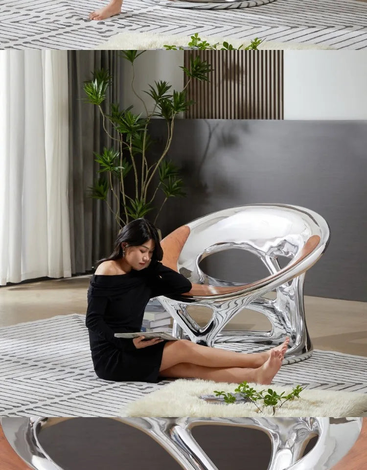 MX Nordic Designer Creative Leisure Chair Living Room Balcony Single Sofa Negotiation Chair Hollow Electroplating Chair
