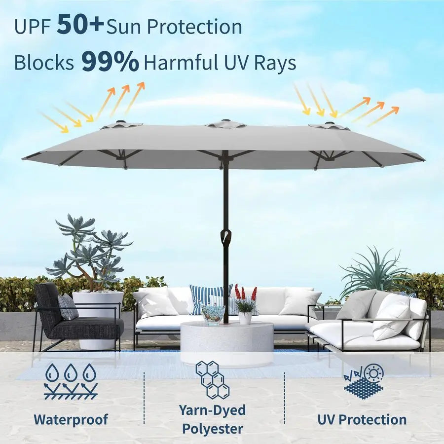 Double Sided Patio Umbrella with Base Included Large Outdoor Market Umbrella with Crank Handle, UV Resistant Canopy, Sturdy Fram - view 4