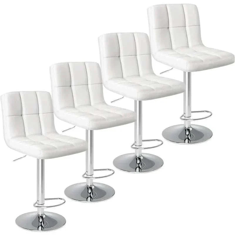 Adjustable swivel white bar stools with hydraulic lift and chrome base set of four