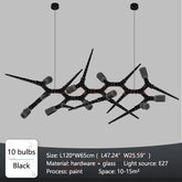 Modern chandelier with black branches on a gray background