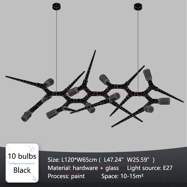 Modern chandelier with black branches on a gray background