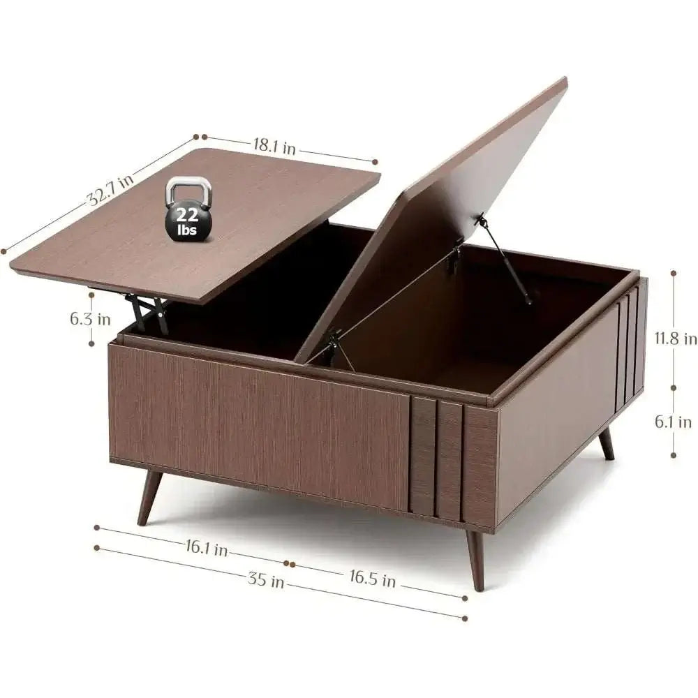Lift Top Coffee Table with Storage featuring a liftable top and spacious interior measurements.