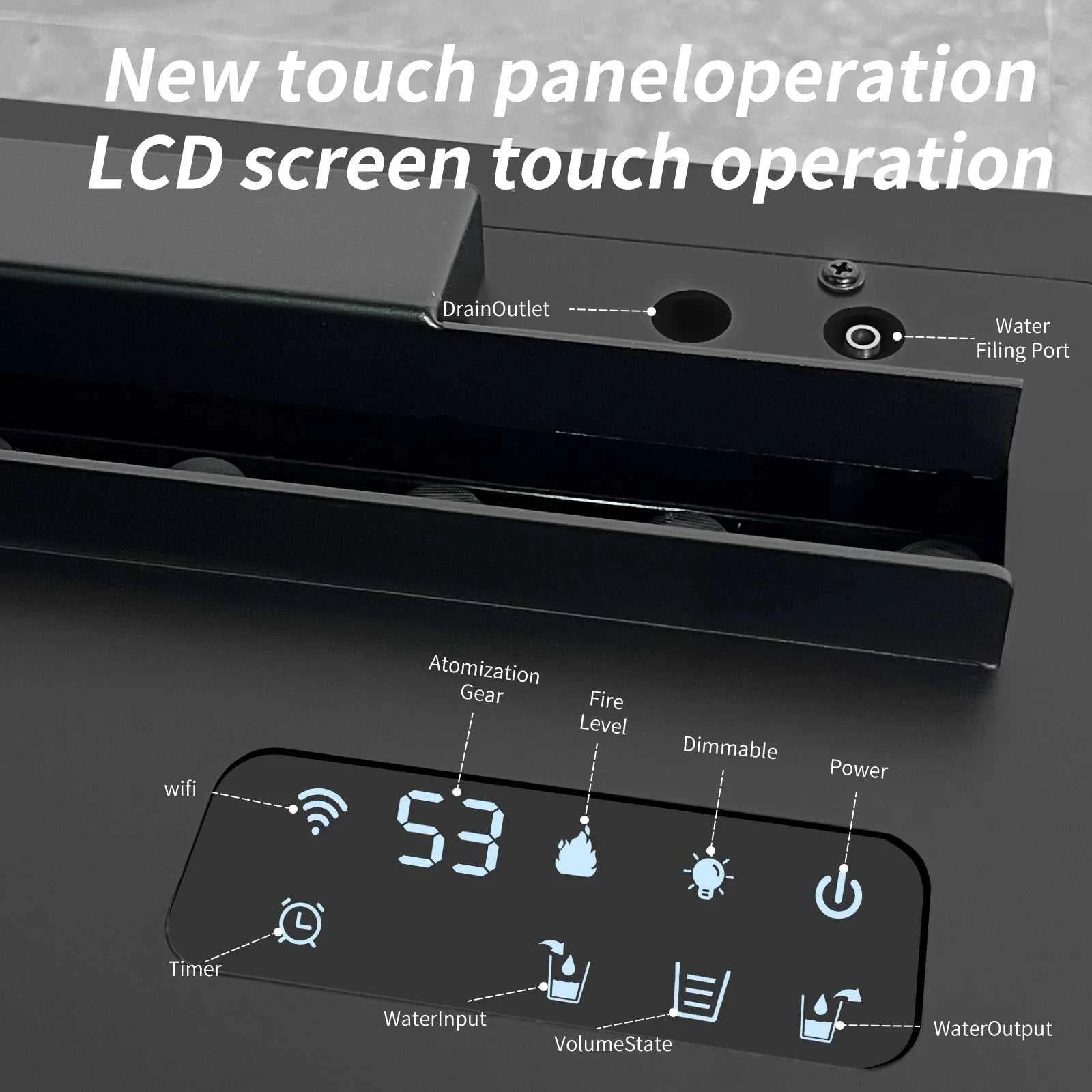 Black electronic device with a digital display and labeled ports on a gray background